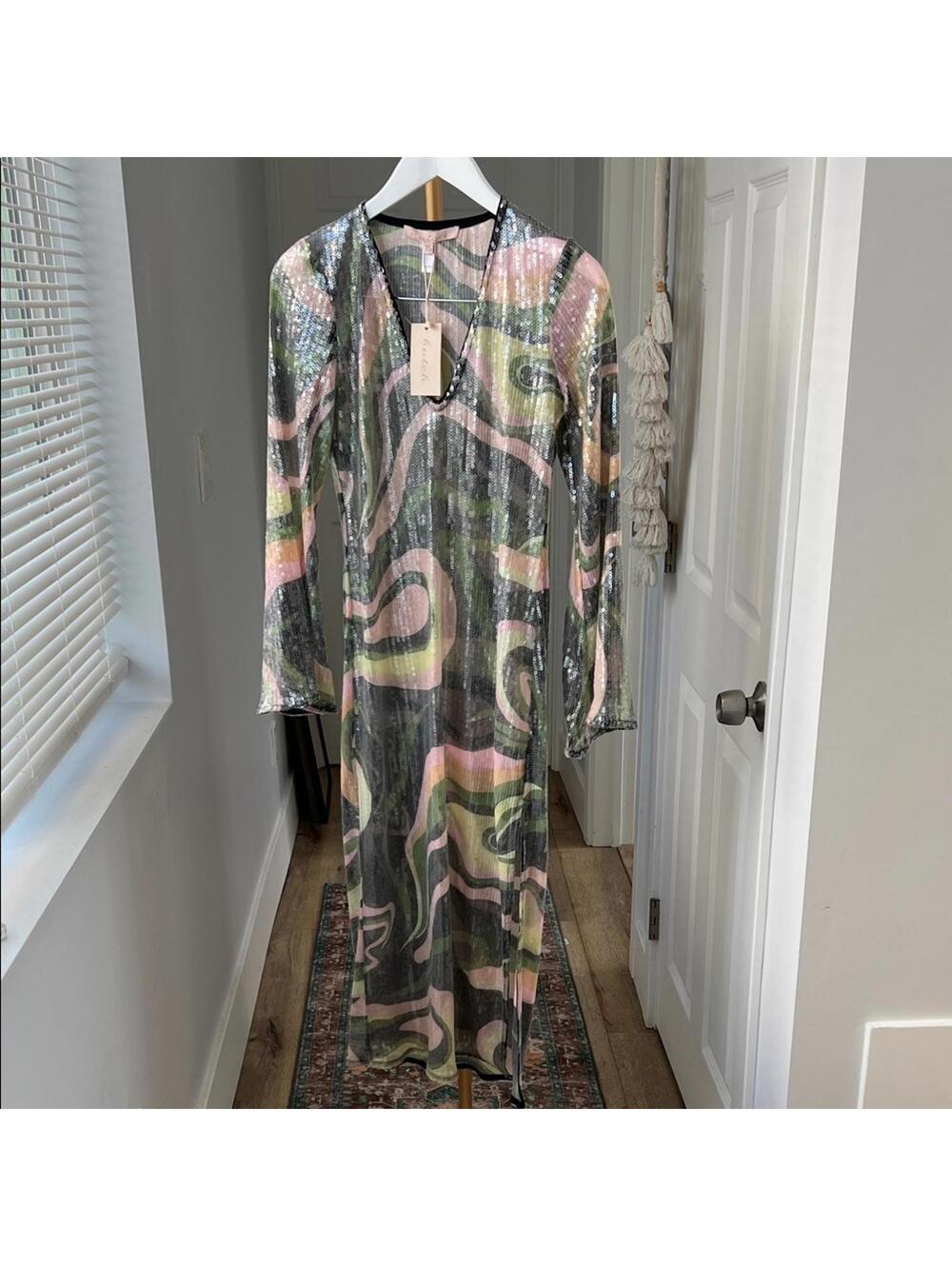 NWT HUTCH x Anthropologie McRae Boho Sequin Bell Sleeve Cover Up Size XS $188 - Picture 5 of 9